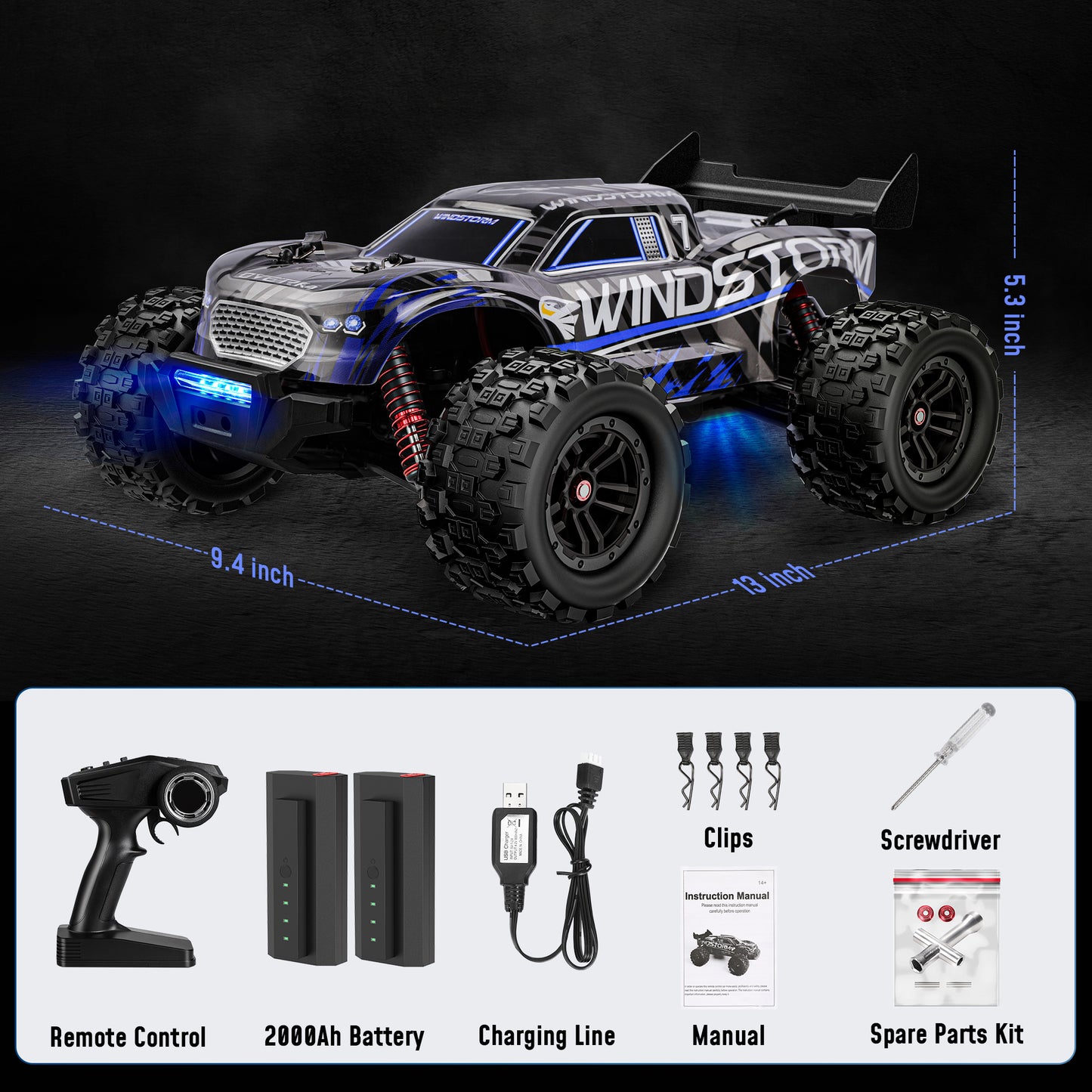 Tcovle 1:14 RC Cars, 4WD High-Speed Large RC Monster Truck, 40+ KM/H Remote Control Car for Snow Mud Sand, 2.4 GHz Alloy RC Car for Kids Teens Adults Birthday Party Gifts