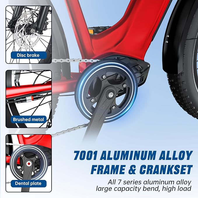 Electric Bike (Red / 26" Fat Tires - Nobar) for Adults 1000W BAFANG Motor EBike 52V 25Ah 21700 Removable LG Lithium Battery Fat Tires 20-32MPH Speed Range 90Miles Long Range Electric Mountain Bike Shimano 7-Speed E Bike