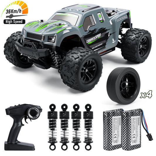Tcovle RC Cars for Adults, 1:18 Fast Remote Control Car, 36KM/H High-Speed RC Truck 4WD w/ Gyro Stabilization, Monster Truck Toy Gift for Kids Boys, 2 Batteries & Spare Drift Tires