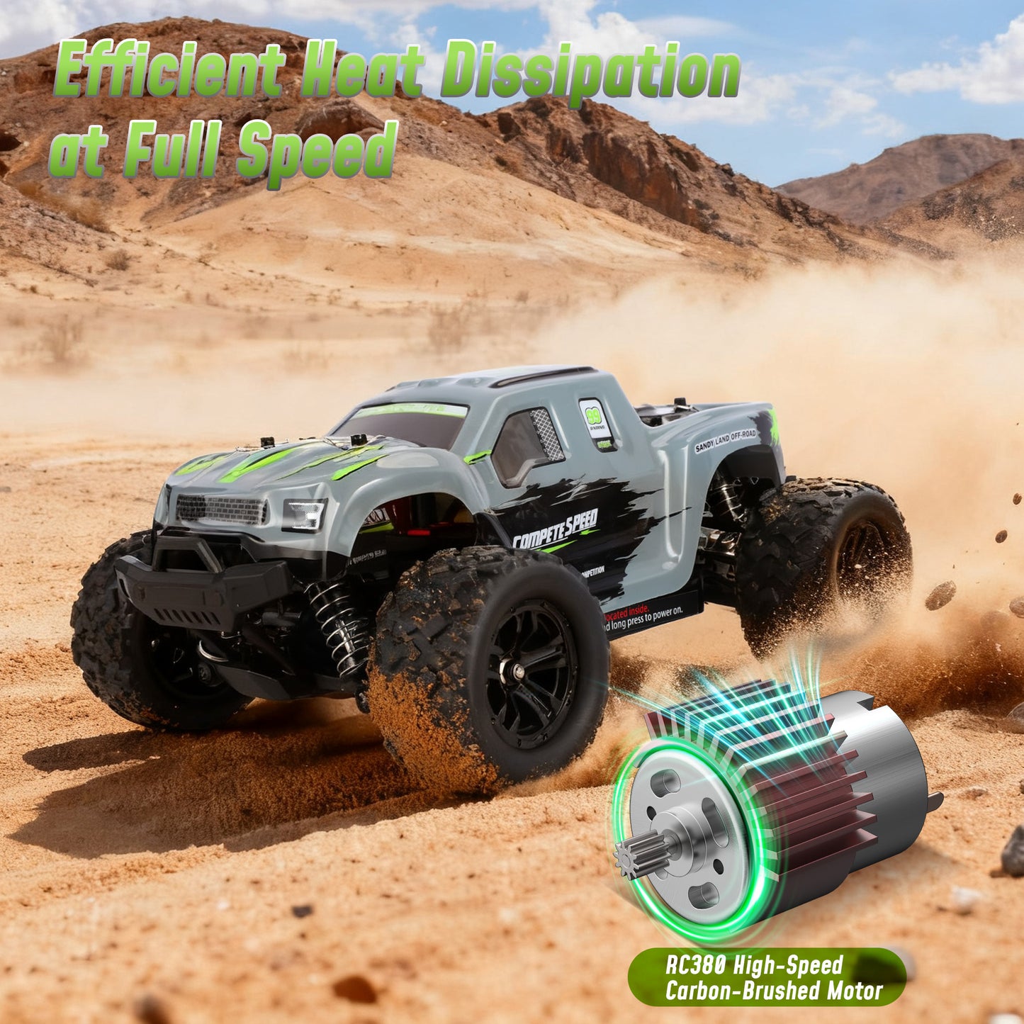 1:18 RC Cars, 36KM/H 4WD High-Speed Remote Control Monster Truck w/ Dual Rechargeable Batteries, 2.4 GHz Alloy RC Cars for Kids Adults Birthday Party Gifts
