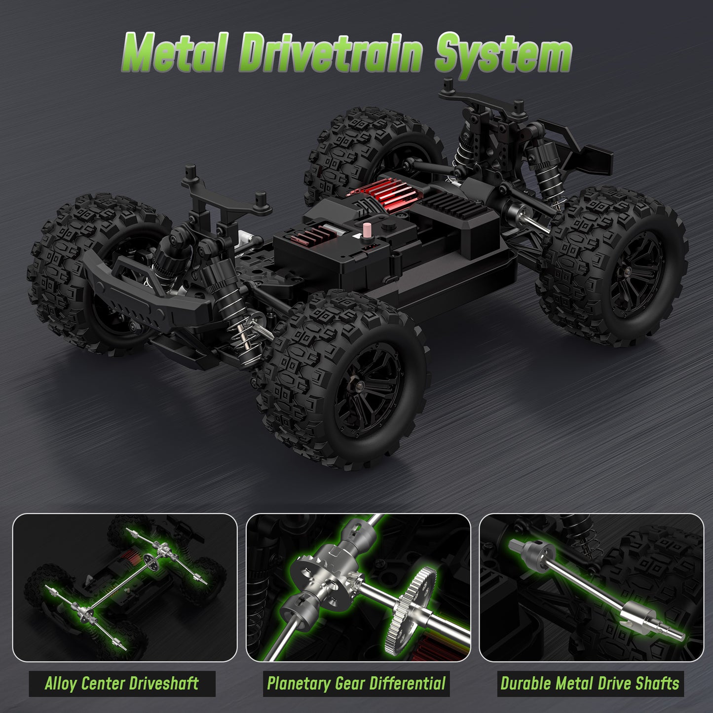 1:18 RC Cars, 36KM/H 4WD High-Speed Remote Control Monster Truck w/ Dual Rechargeable Batteries, 2.4 GHz Alloy RC Cars for Kids Adults Birthday Party Gifts