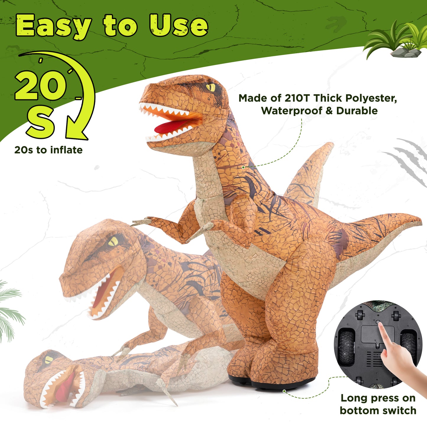 Xmhook 4ft Inflatable Dinosaur Remote Control Car with LED Sound & 360 °Rotation, Large Walking Dinosaur Blow up Toy for Kids Ages 3+ Gift, Brown